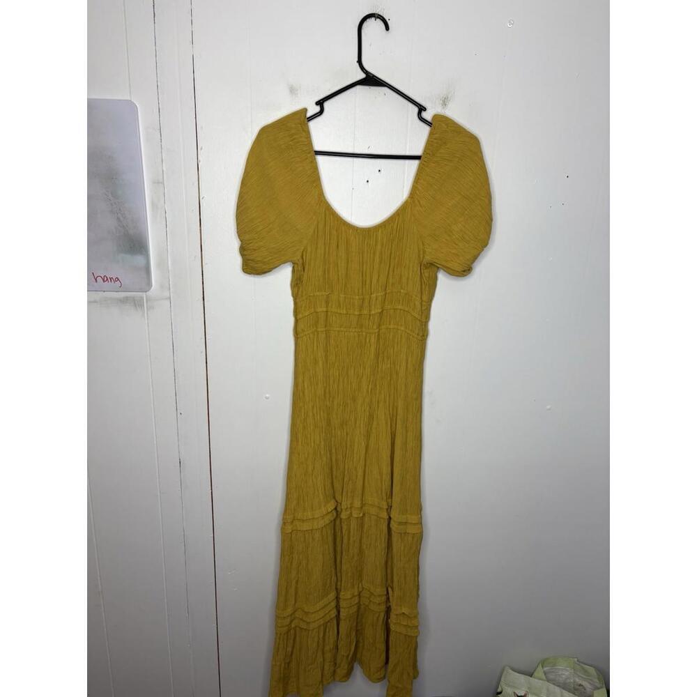 Womens Dress XL Honey Mustard Tiered Puff Sleeve Cottagecore Church Modest - Picture 2 of 10